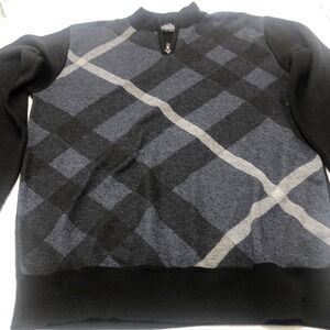 Studio By Omega Pull Over Sweater Black‎ Multi Colored Front Large Chest Zipper